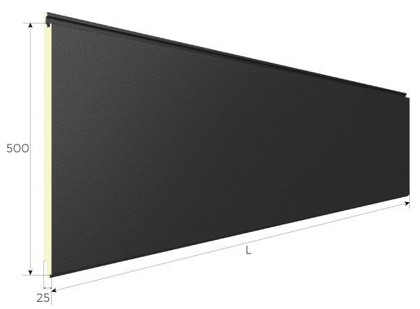 Una pared negra con medidas sobre un fondo blanco.