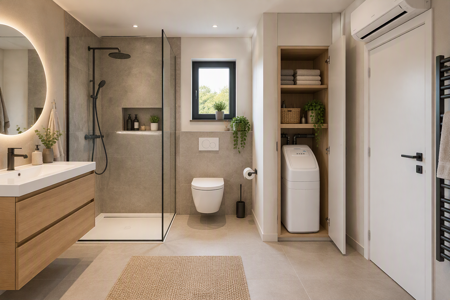 salle de bain avec adoucisseur wc et douche 