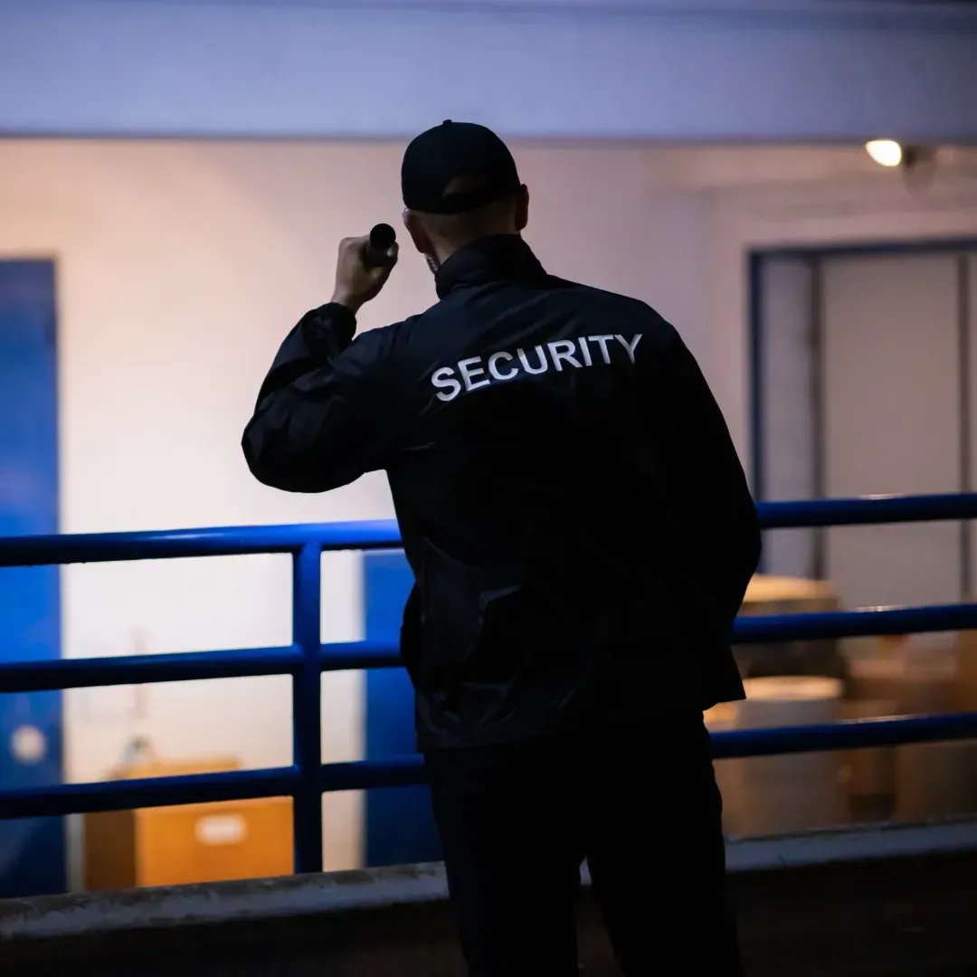 Un hombre que lleva una chaqueta de seguridad está hablando por un walkie talkie.