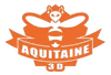Logo orange avec une abeille et le texte « AQUITAINE 3D » sur la bannière.
