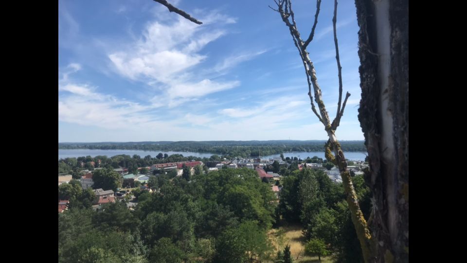 Panoramablick auf eine Landschaft mit Städtchen