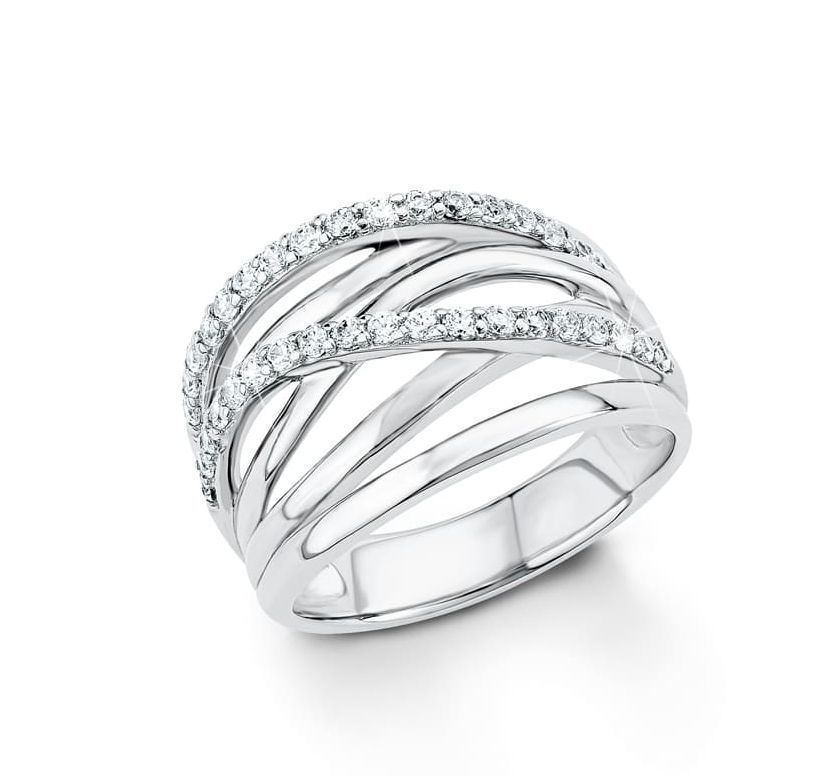 Silberring mit weißen Edelsteinen