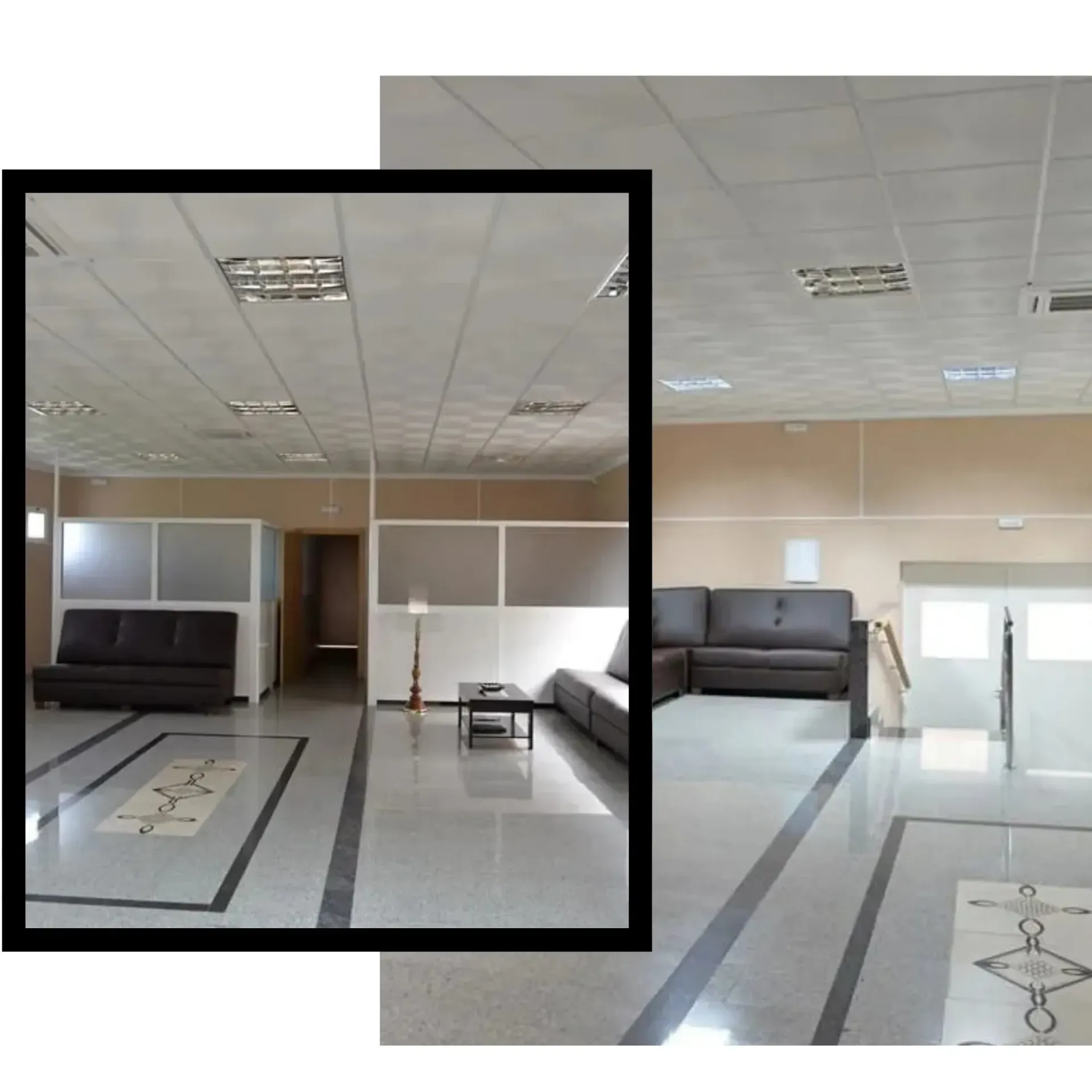 Una habitación grande con muchos muebles.