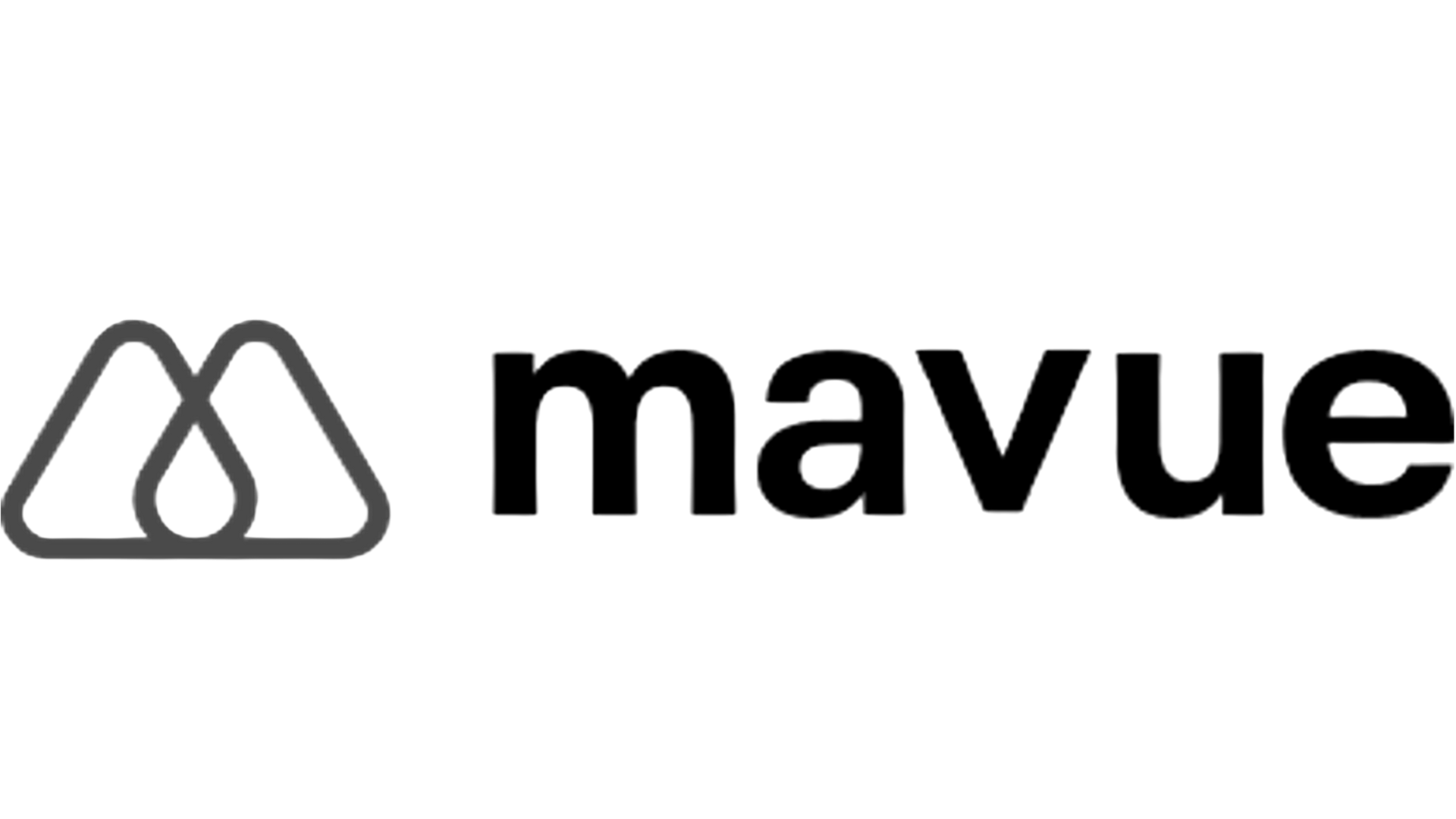 Ein schwarz-weißes Logo für Mavue auf weißem Hintergrund.