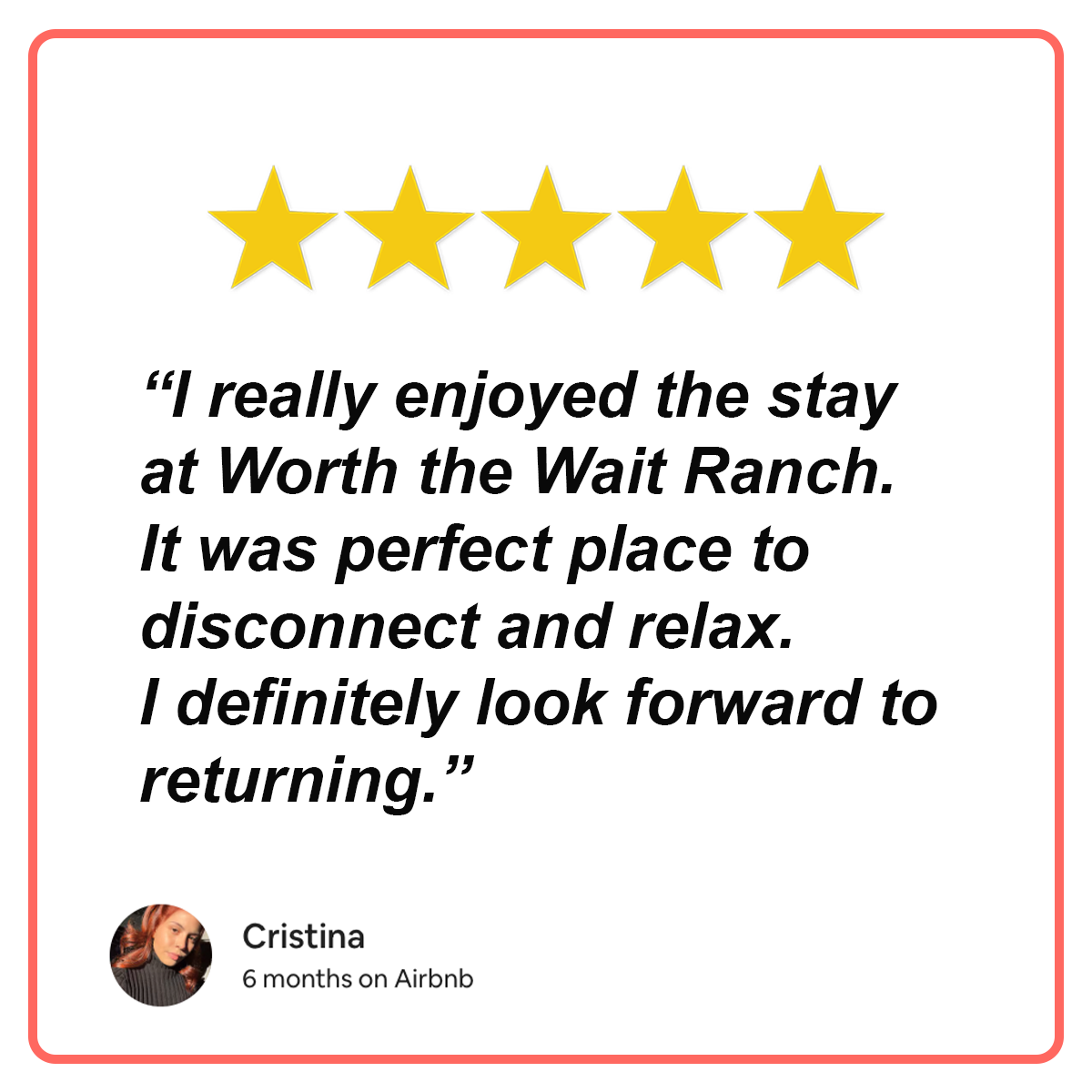 A review with five stars from Cristina about 