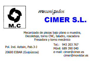 Una tarjeta de visita para mecanizados cimer sl