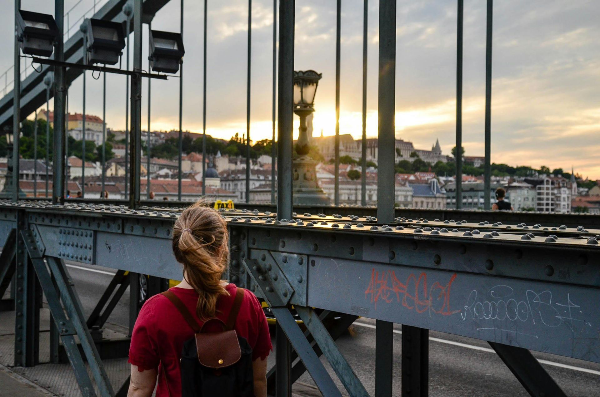 Budapest bridge at sunset