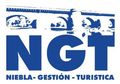 Logotipo azul y blanco de NGT con el texto «Niebla - Gestión - Turística»
