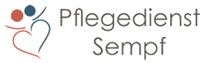 Logo für den Pflegedienst Sempf, mit einem herzförmigen Symbol und stilisierten Personen in Orange und Blau.