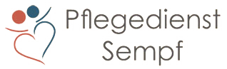 Logo für den Pflegedienst Sempf, mit einem herzförmigen Symbol und stilisierten Personen in Orange und Blau.