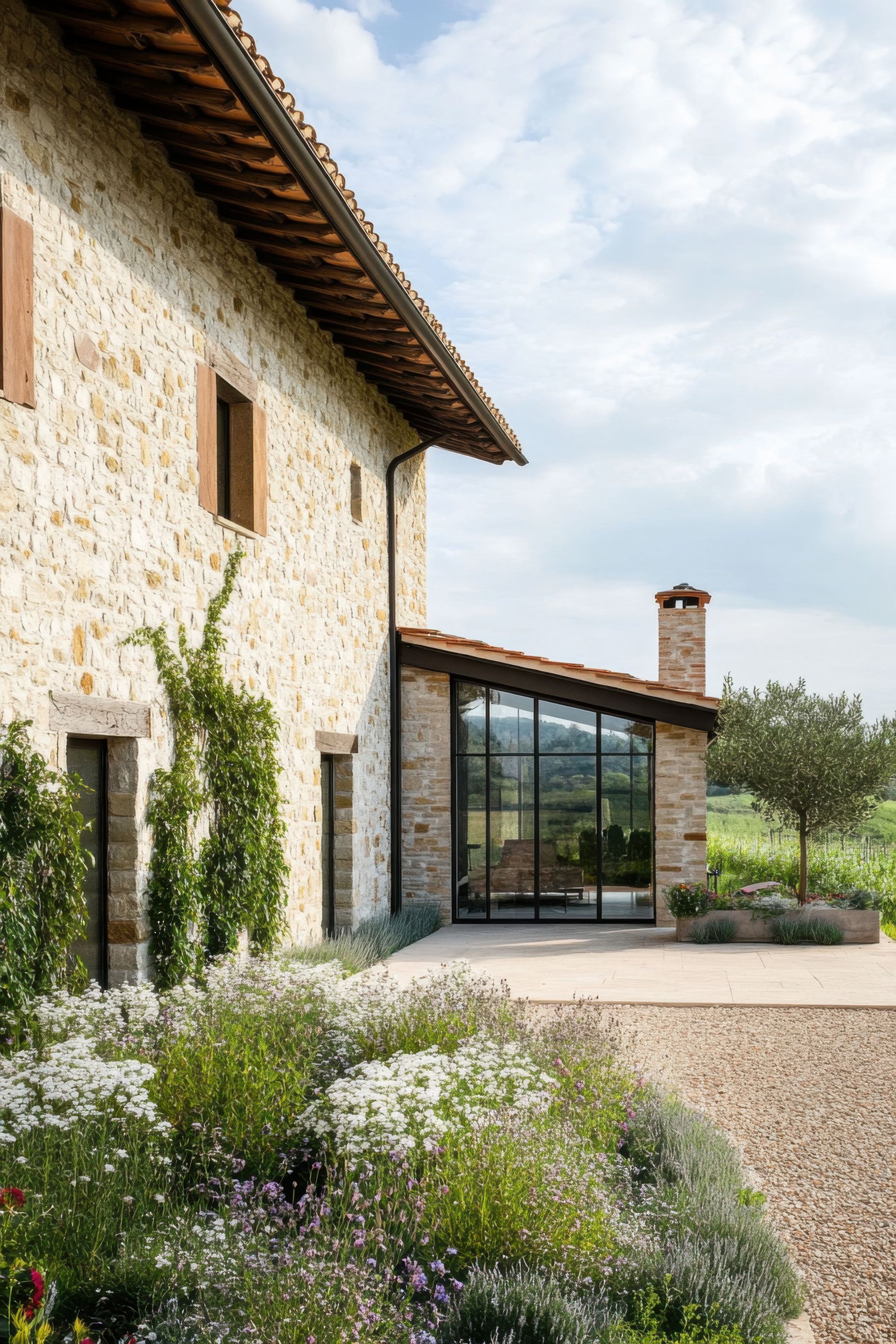 Extension de maison finalisée avec une grande baie vitrée