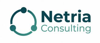 Un logotipo para Netria Consulting con un círculo y puntos.