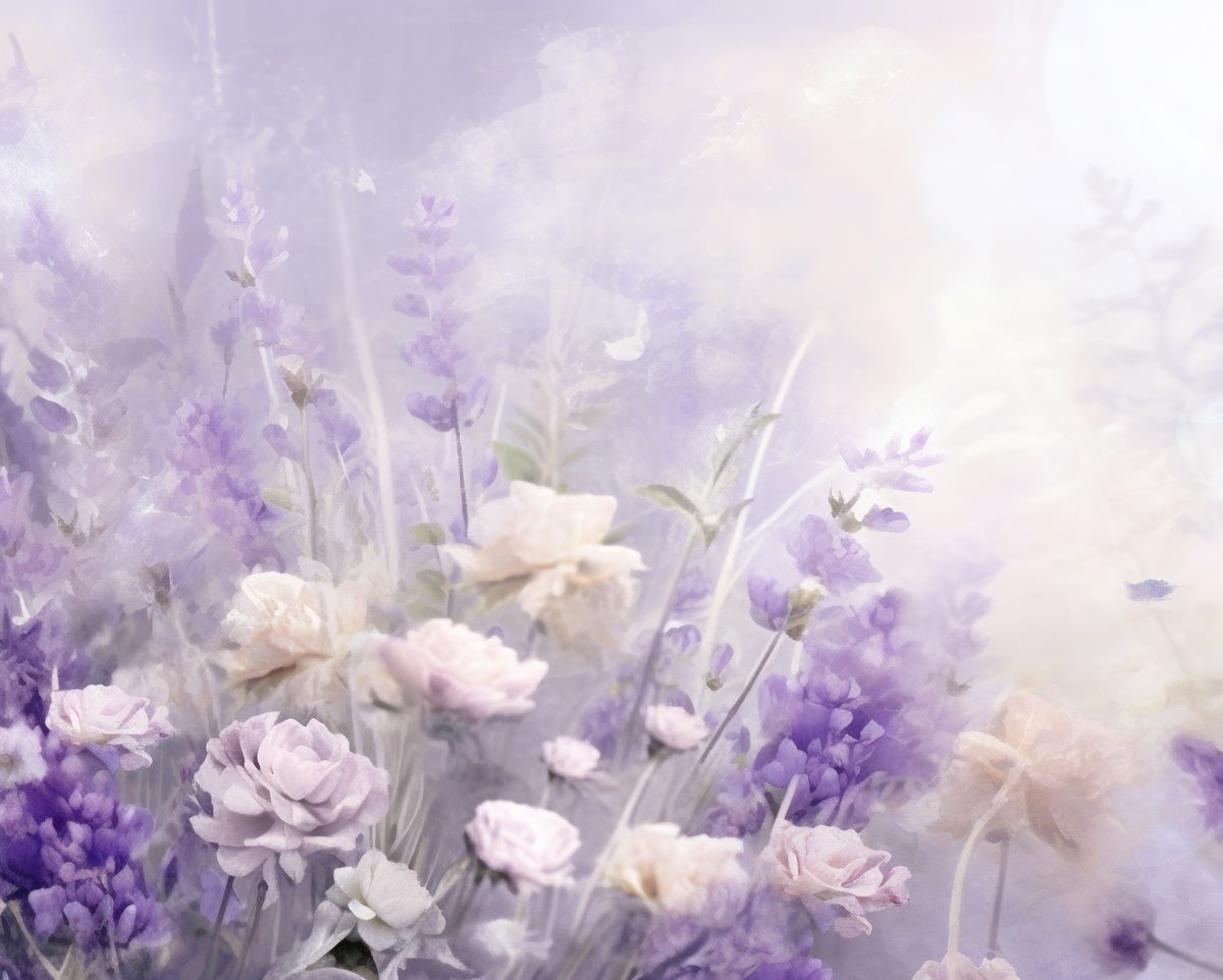 ein Gemälde von lila und weißen Blumen auf einem lila Hintergrund - Bestattungen Vornholt in Borken-Burlo