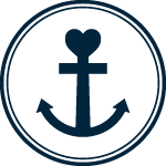 Marineblaues Ankersymbol in einem Doppelkreis auf wei&szlig;em Hintergrund