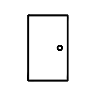 Un dibujo en blanco y negro de una puerta con manija redonda.