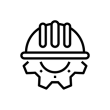 Un icono en blanco y negro de un casco y equipo.
