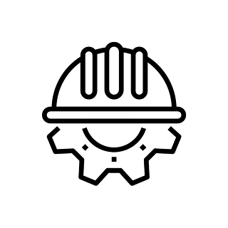 Un icono en blanco y negro de un casco y equipo.