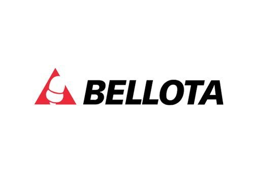 Logotipo de Bellota: Triángulo rojo con forma blanca y roja, seguido de la palabra “BELLOTA” en negro.
