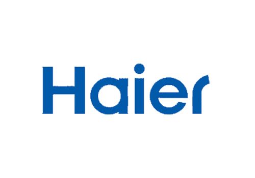 Logotipo de Haier en texto azul sobre fondo blanco.