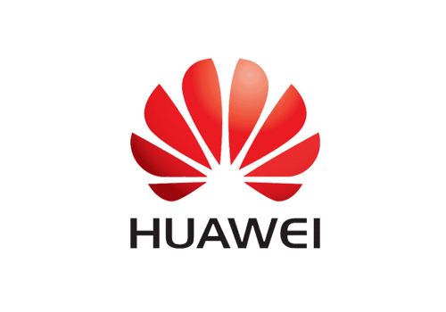Logotipo de Huawei: diseño similar a una flor roja sobre el nombre de la empresa en texto negro.