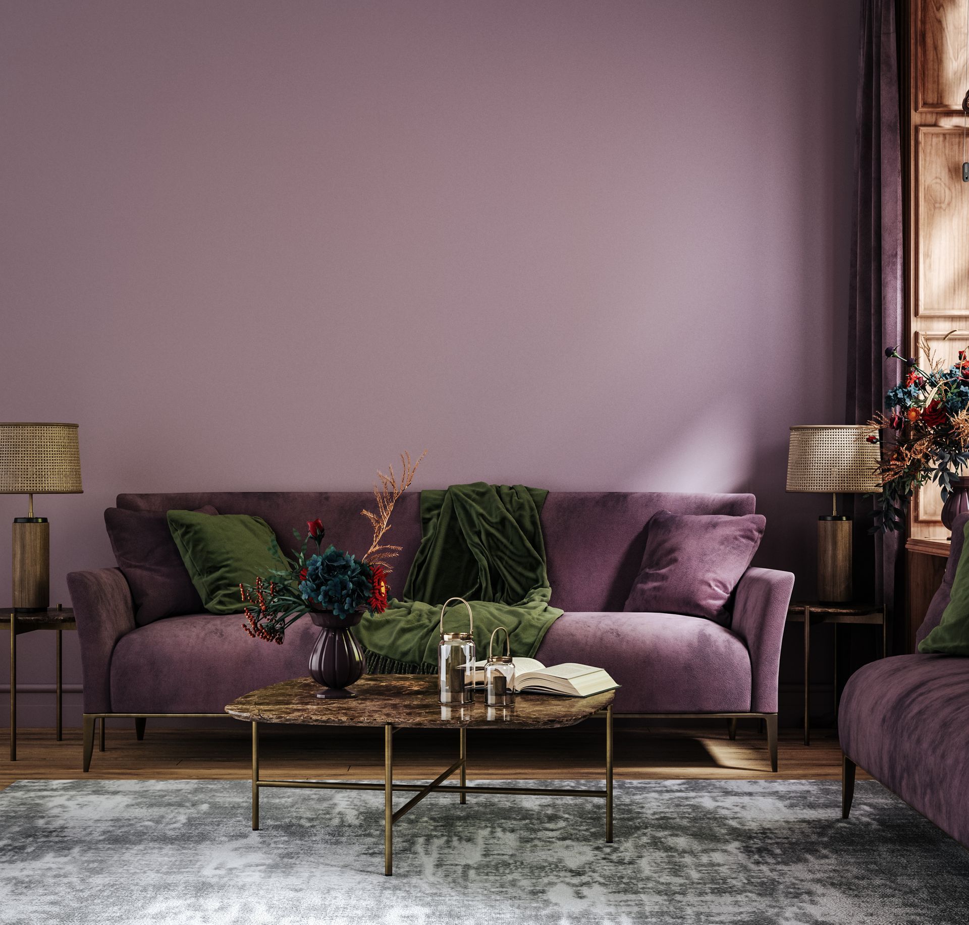 Salon teinté de touches de violet