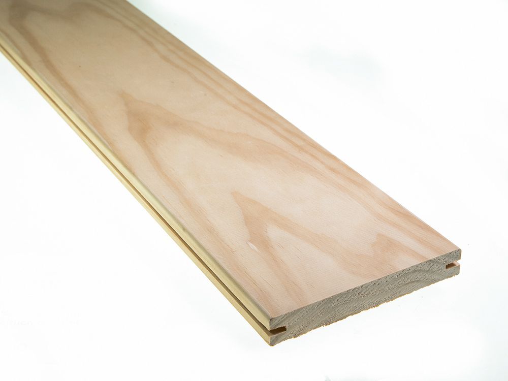 Holzdielen, hellbraun mit Nut- und Federverbindung.