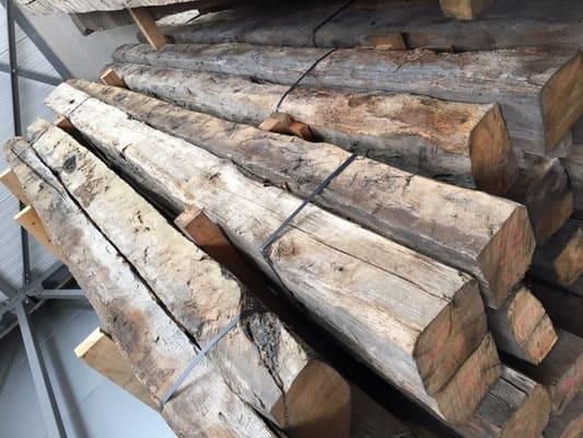 Ein Bündel Baumstämme sind übereinander gestapelt