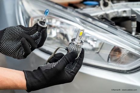Werkstattmechaniker zeigt zwei Autoteile