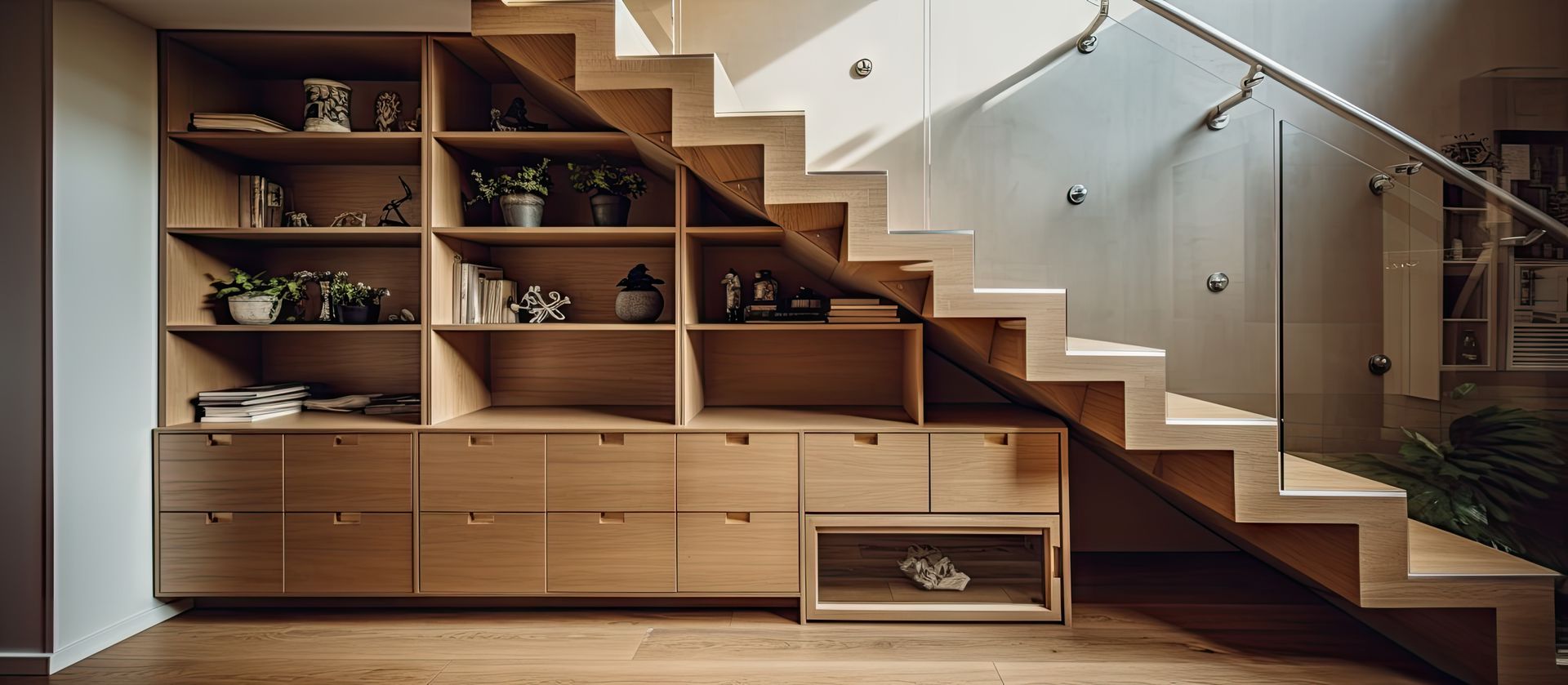 Placard blanc sous escalier