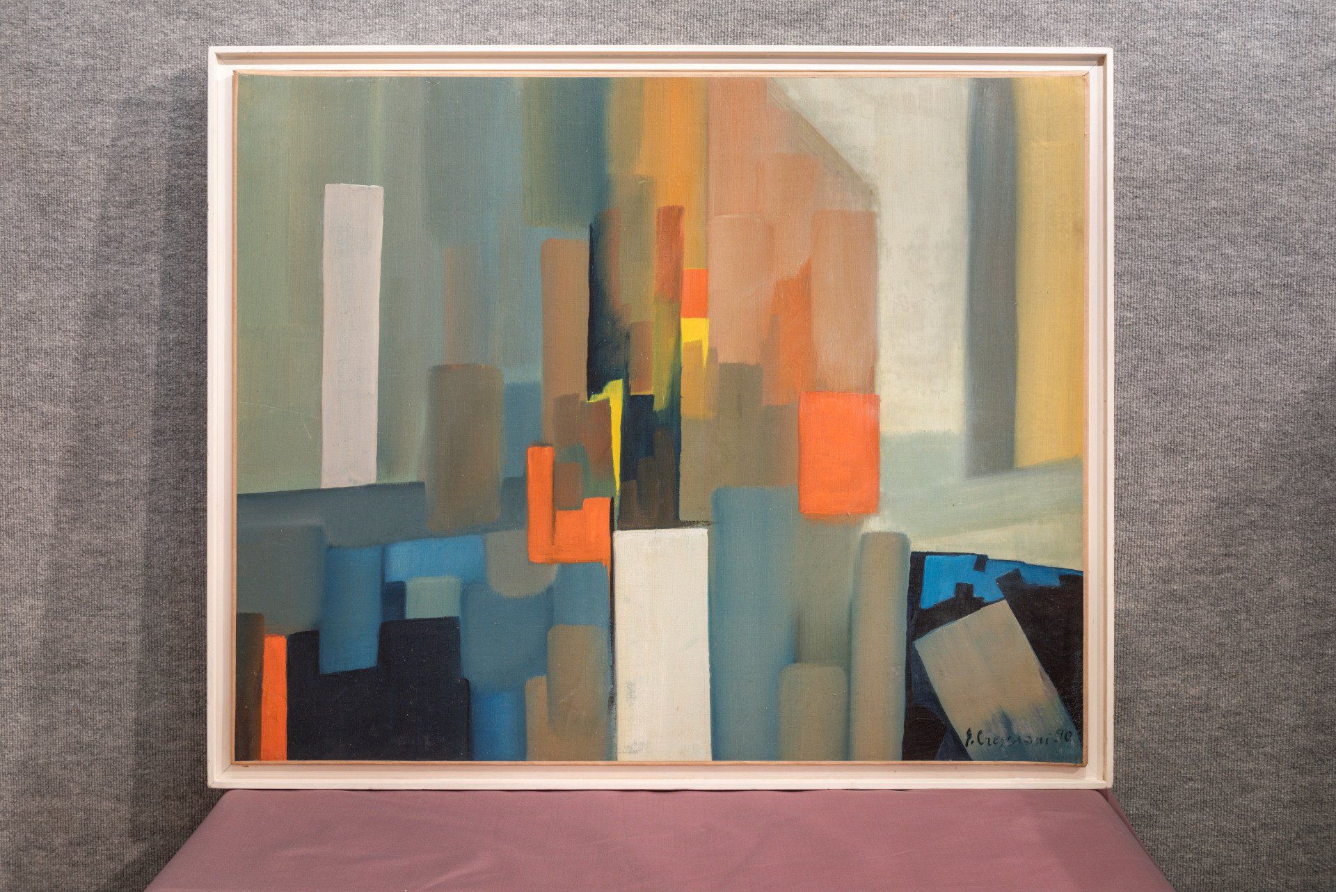 Peinture à l'huile abstraite représentant des formes rectangulaires verticales