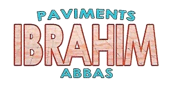 Logotipo de Paviments Ibrahim Abbas en letras azules y rojas sobre un fondo blanco.