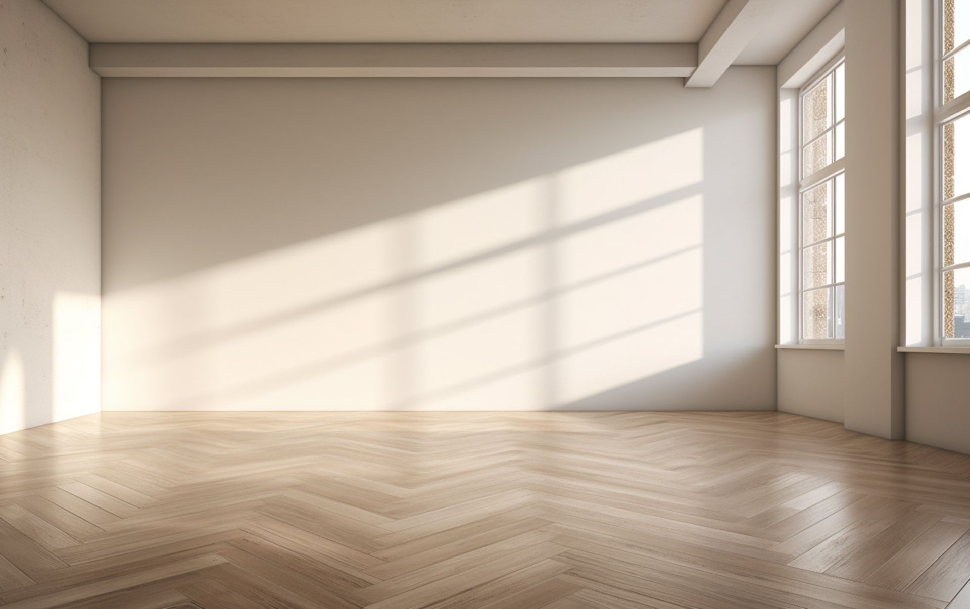 Una habitación vacía con suelo de madera y paredes blancas.