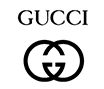 Um logotipo Gucci preto e branco em um fundo branco.