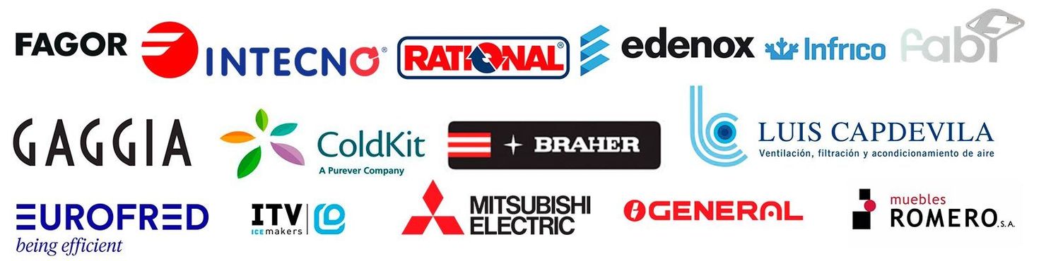 Logotipos de varias marcas, incluidas Fagor, Rational y Mitsubishi Electric.
