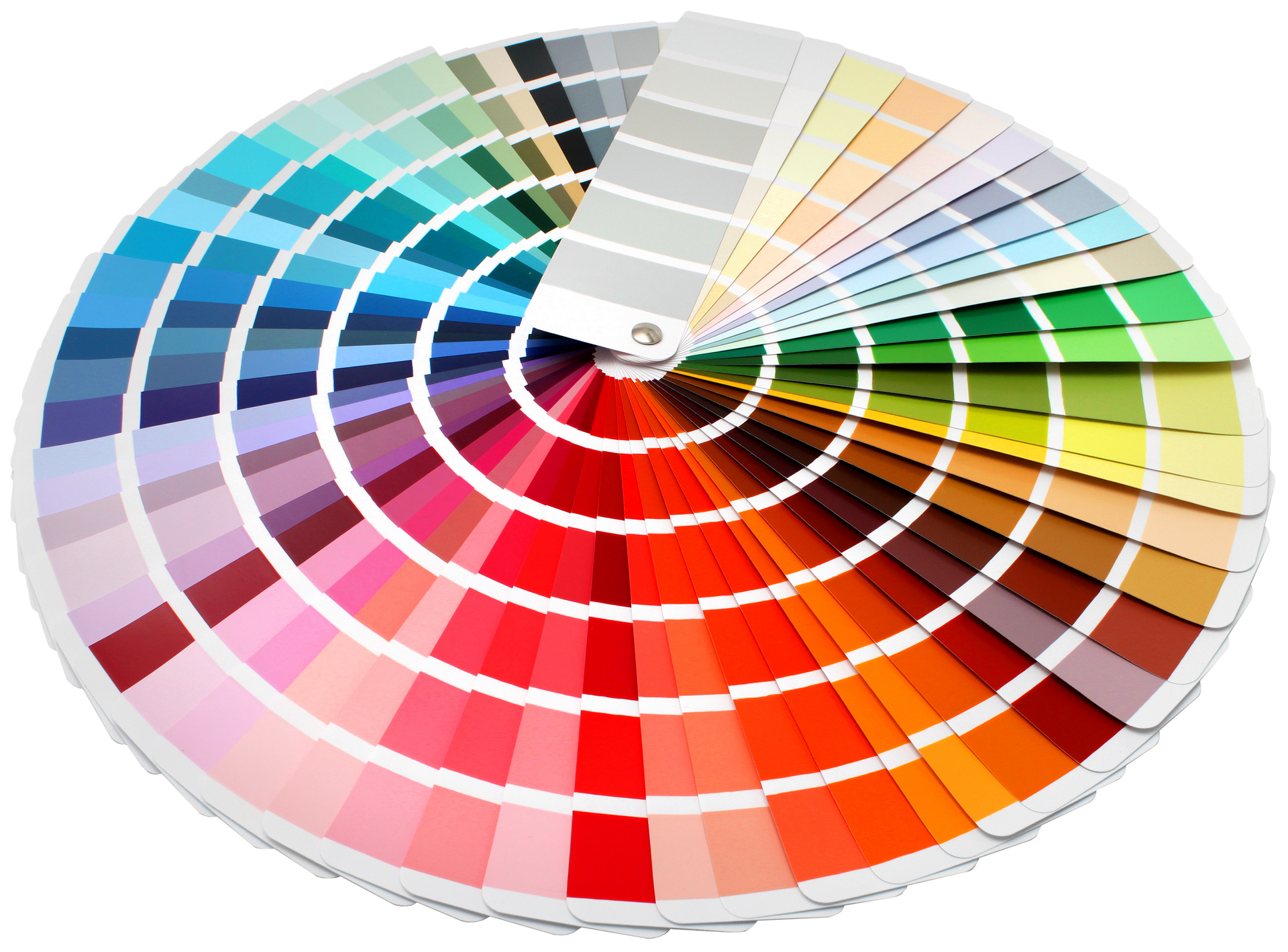 Roue chromatique présentant un large éventail de teintes et de nuances, disposées en cercle.