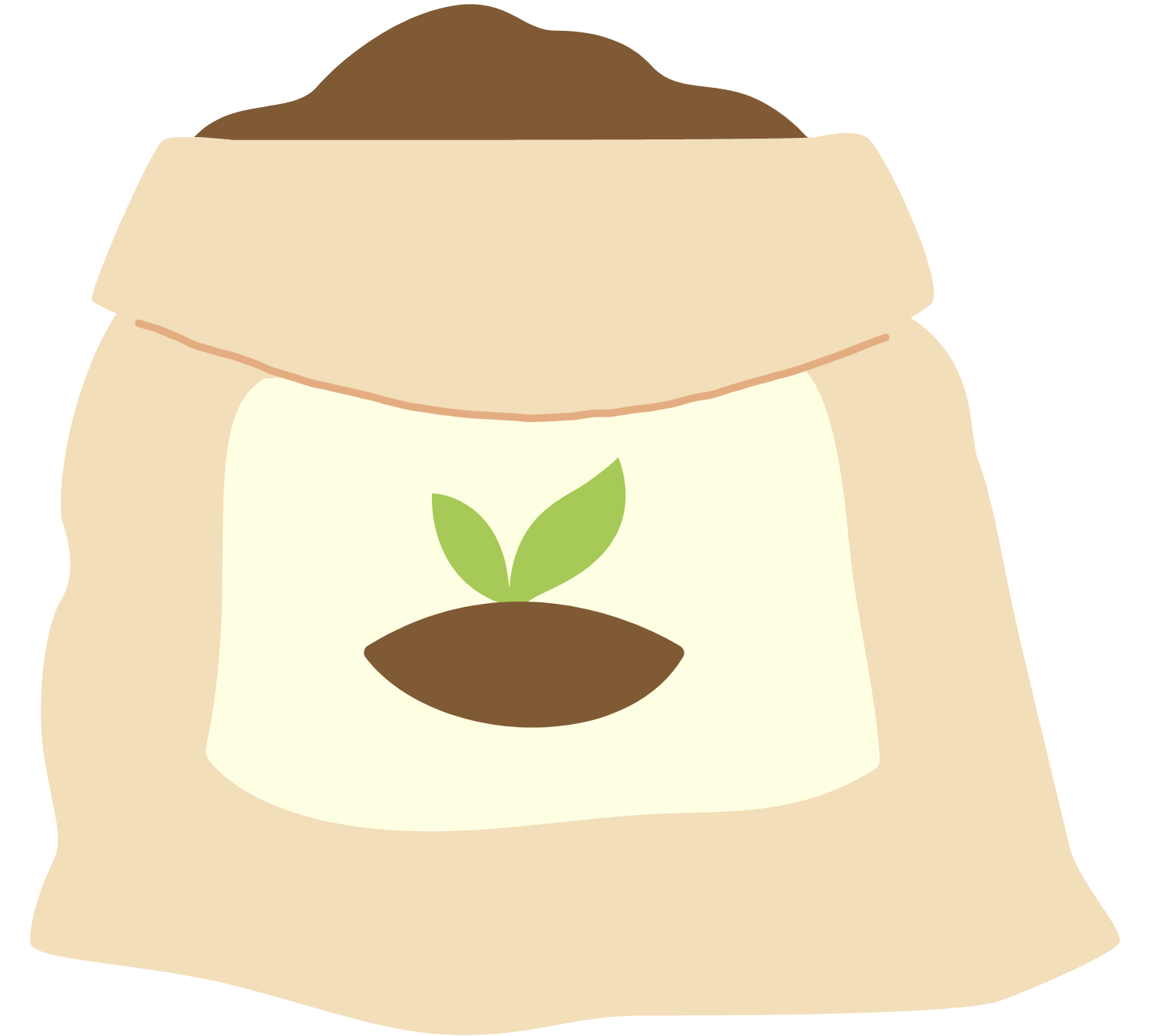 Un sac de terre avec une plante qui pousse à l'extérieur.