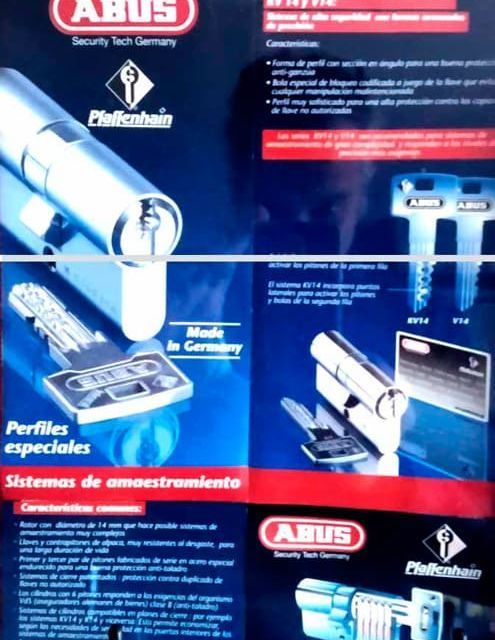 Un cartel de Abus muestra un montón de diferentes tipos de cerraduras.