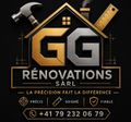 Logo de r&eacute;novation or et noir avec maison, marteau, r&egrave;gle, &laquo; GG R&Eacute;NOVATIONS SARL &raquo; et num&eacute;ro de t&eacute;l&eacute;phone.