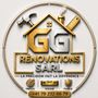 Logo de r&eacute;novation or et noir avec maison, marteau, r&egrave;gle, &laquo; GG R&Eacute;NOVATIONS SARL &raquo; et num&eacute;ro de t&eacute;l&eacute;phone.