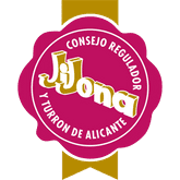 Pink and gold Jijona Consejo Regulador logo for Turrón de Alicante