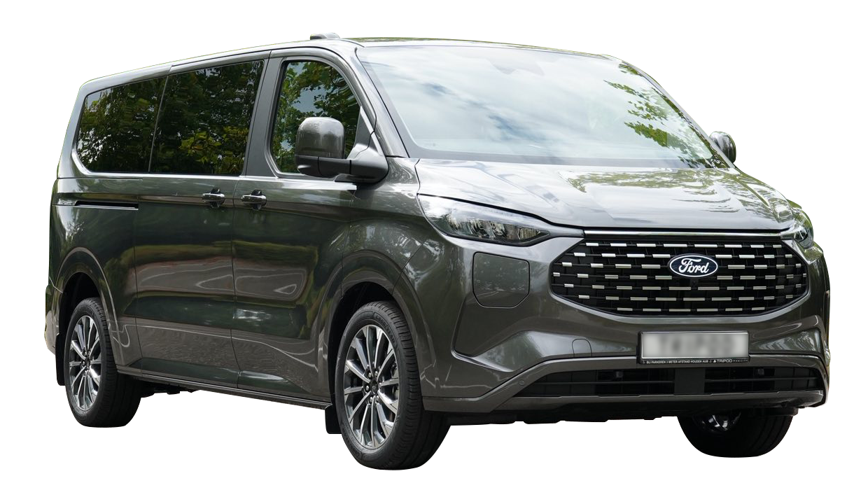 Minivan Ford Tourneo Custom gris foncé.