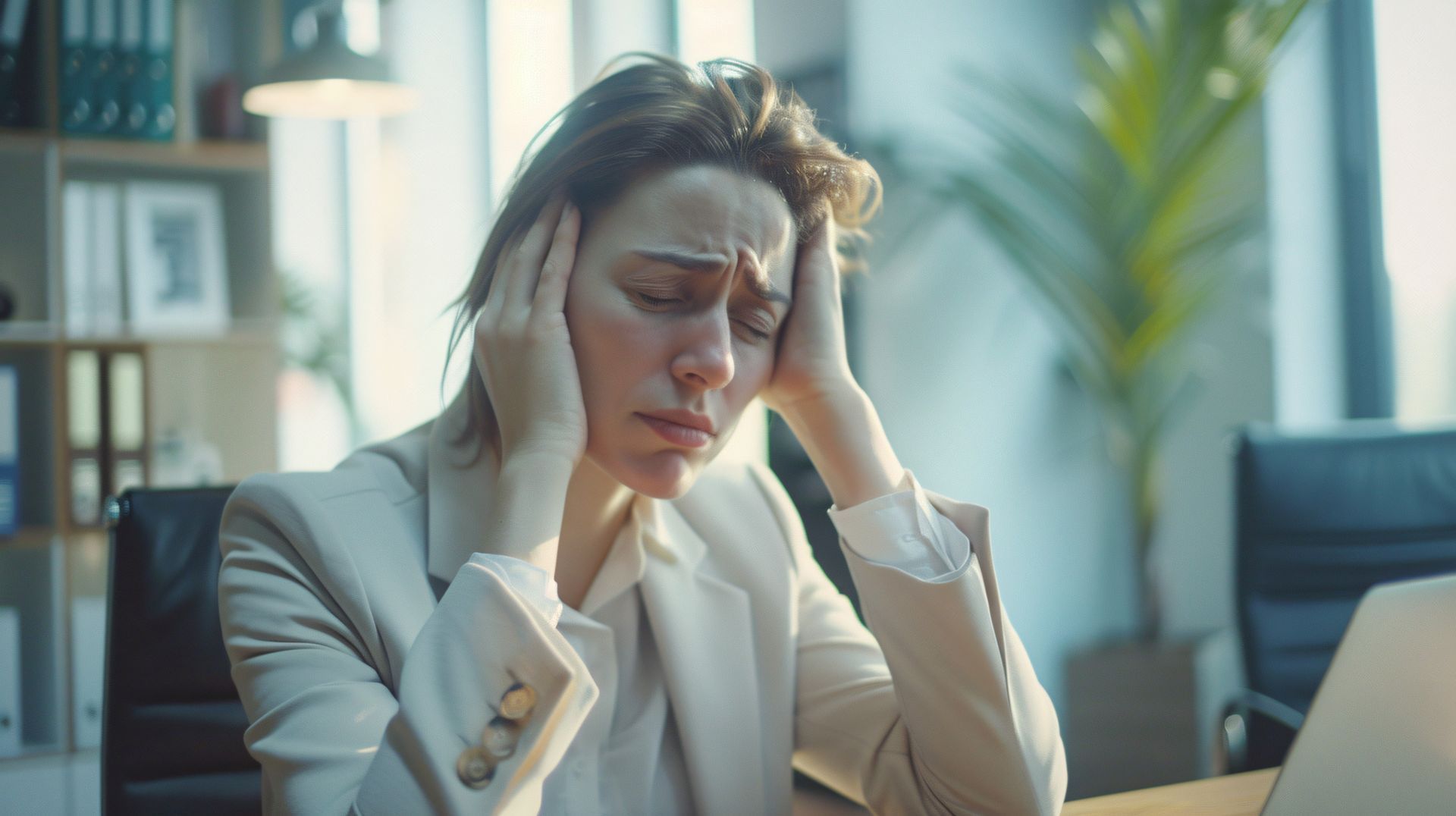 Une femme avec une migraine.