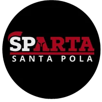 Logotipo de Sparta Santa Pola en rojo y blanco sobre un círculo negro.
