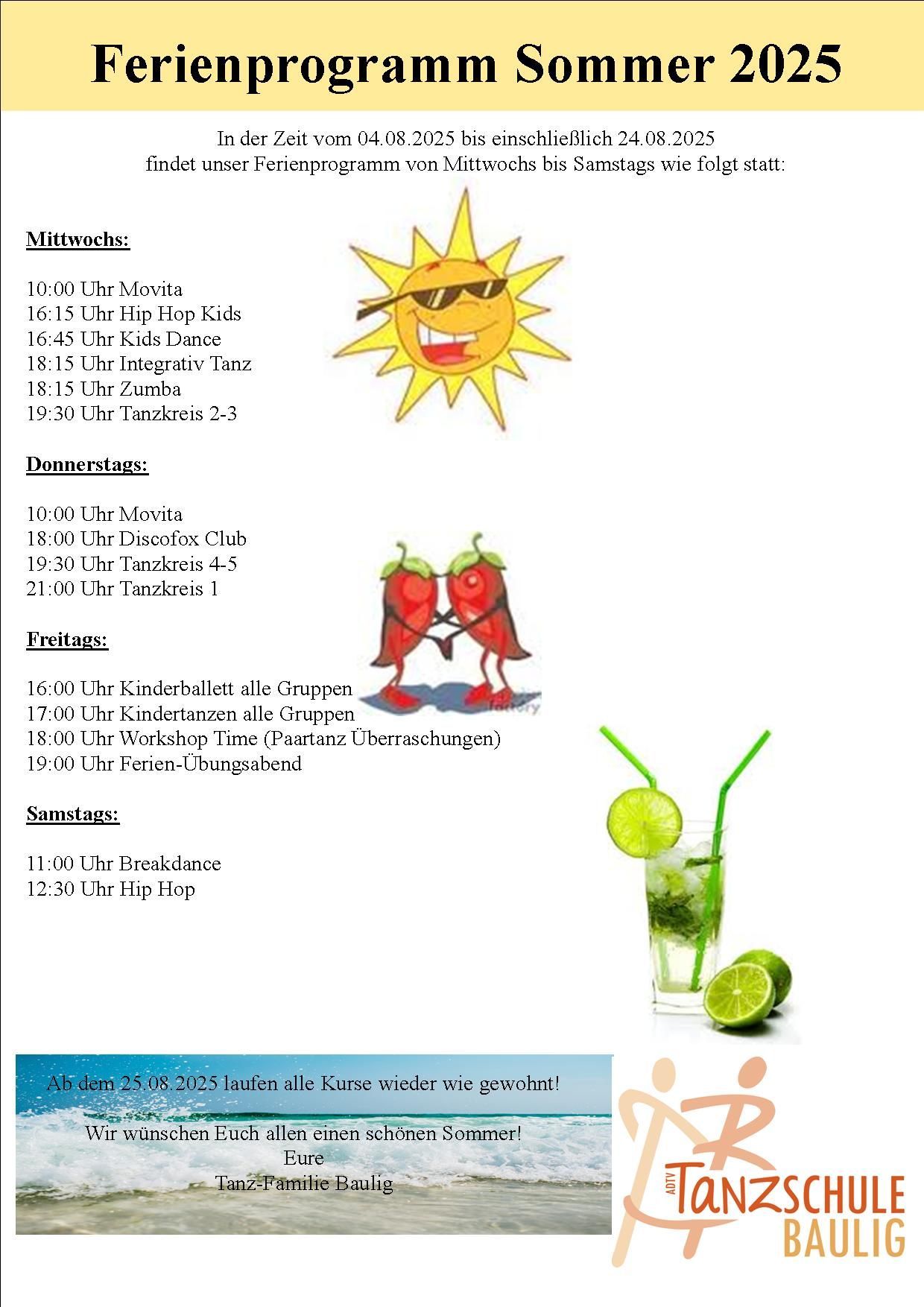 Tanzschule Baulig - Wochenplan 2024