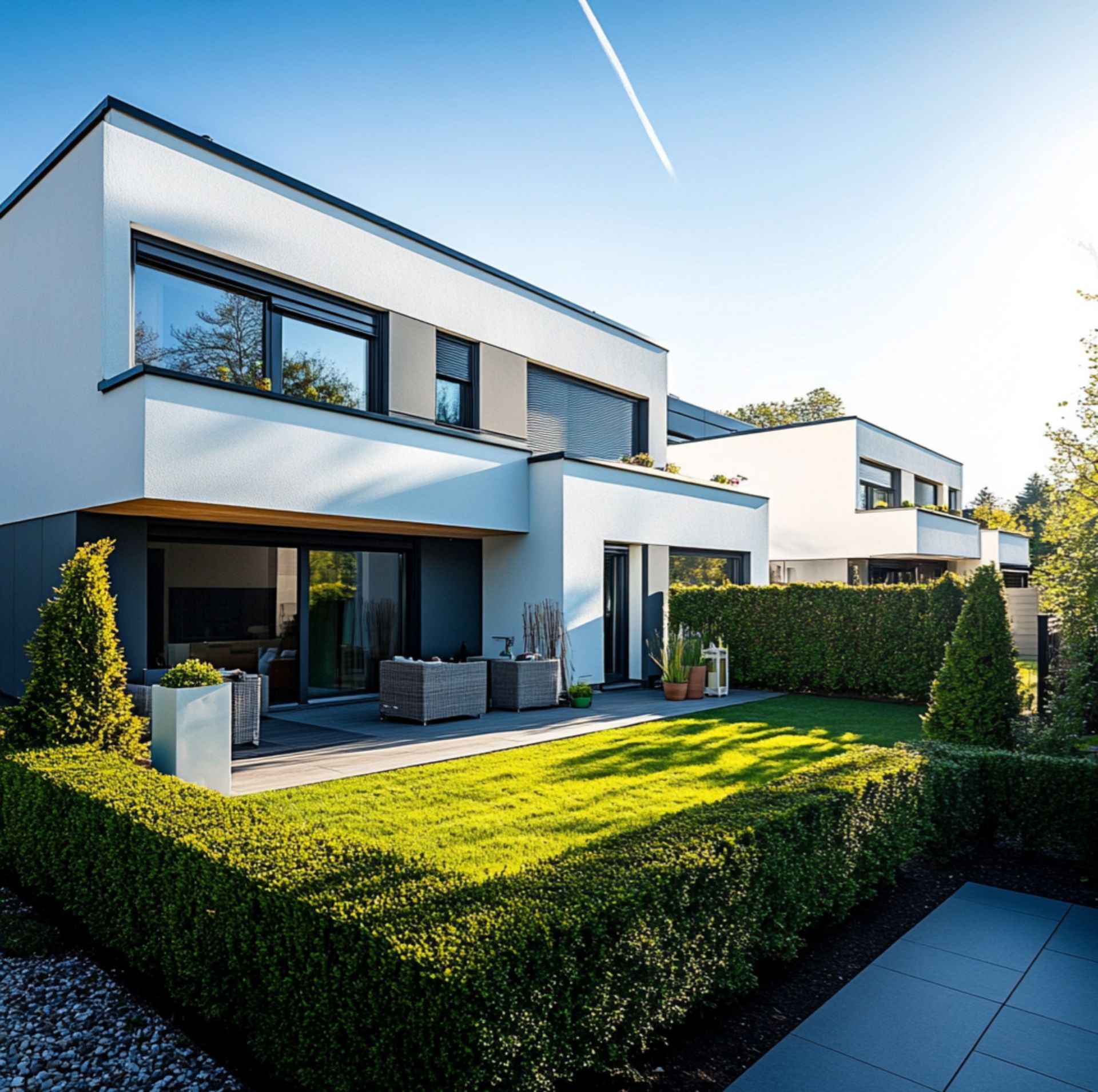 Maison moderne cubique avec un toit-terrasse