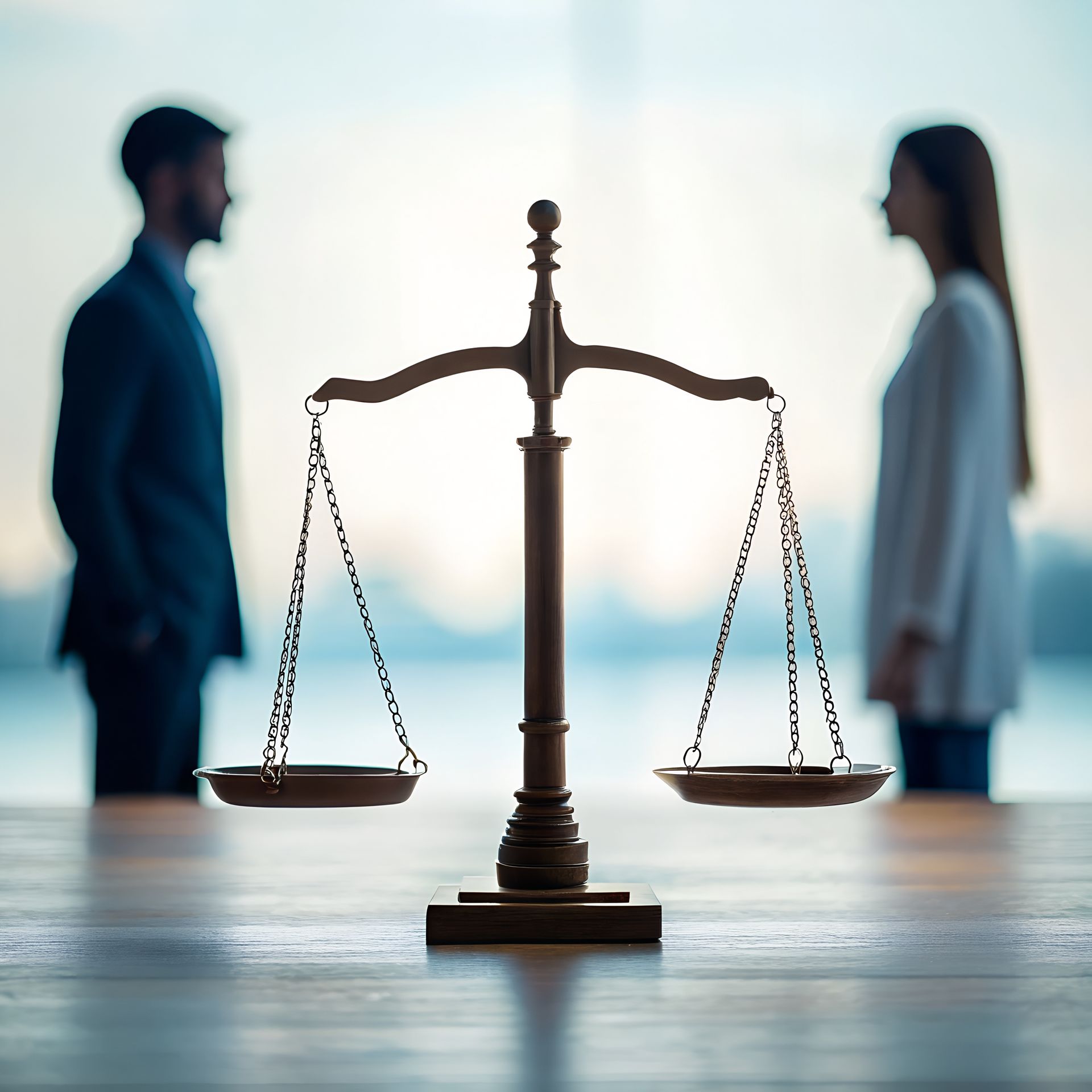 Balance de la justice avec une silhouette d'homme et de femme de chaque côté