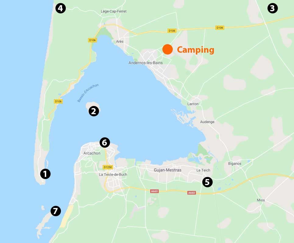 Carte du bassin d'Arcachon