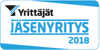 Yrittäjät JÄSENYRITYS 2018 membership badge in blue and white