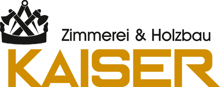 Logo for Zimmerei & Holzbau Kaiser with black sawmill icon and gold 