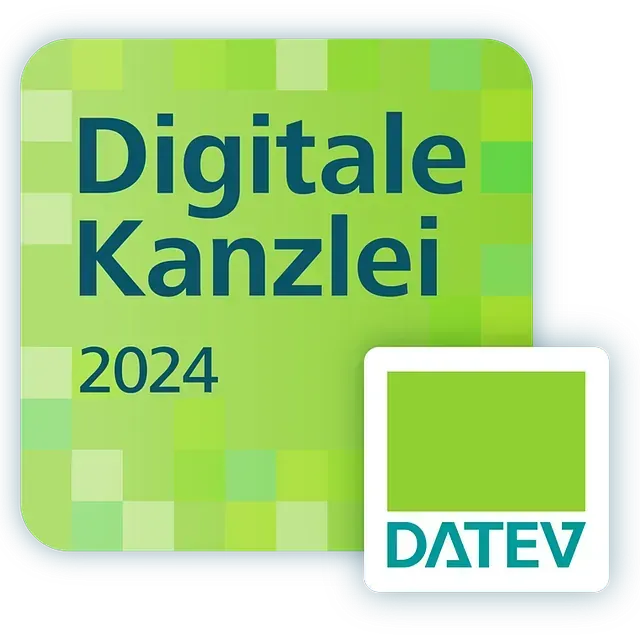 Ein grünes Schild mit der Aufschrift „Digitale Kanzlei 2024“